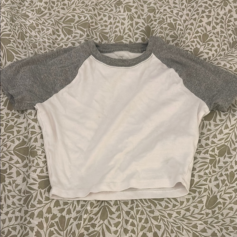 Hollister Gray and White Short Sleeve Tee